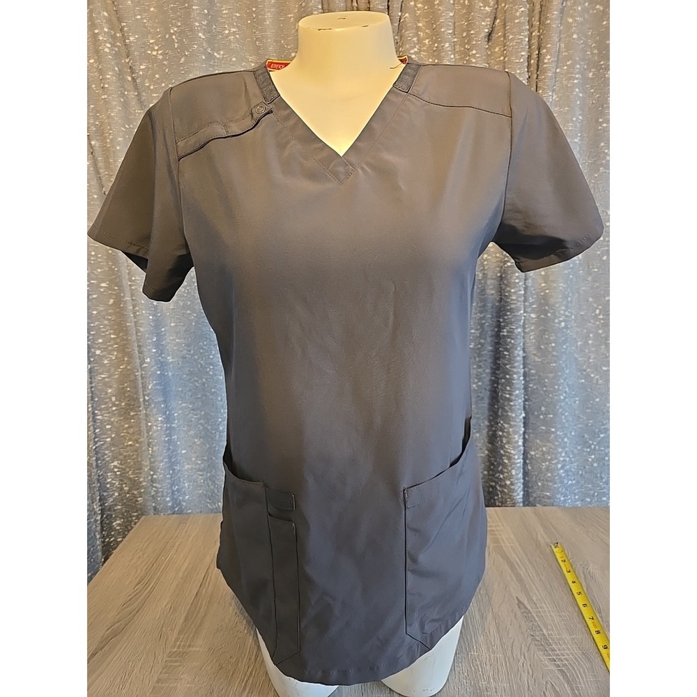 Dickies EDS Unisex Scrub Top Small Gray Solid Medical Cotton Blend Exc!